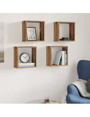 Mensole Parete a Cubo 4 pz Artigianale 30x15x30 cm Truciolato