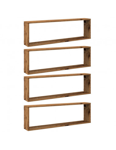 Mensole Parete a Cubo 4 pz Legno Vecchio 100x15x30cm Truciolato