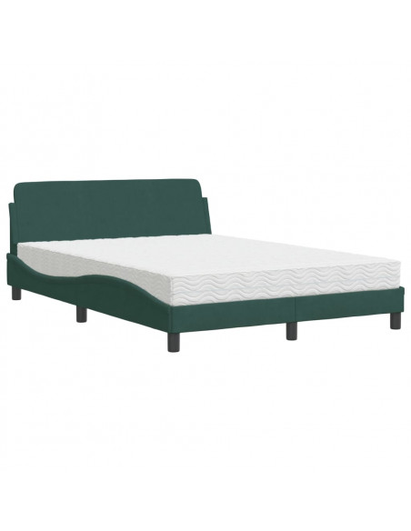 Letto con Materasso Verde Scuro 140x200 cm in Velluto