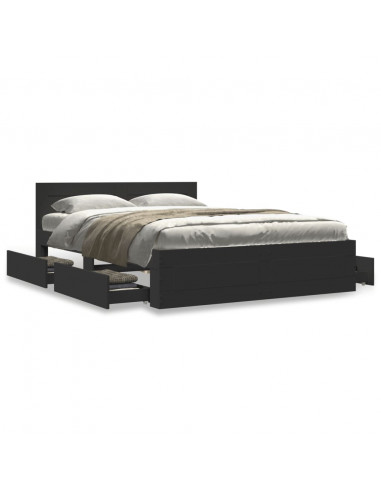 Giroletto con Testiera Nero 140x200 cm in Legno Multistrato