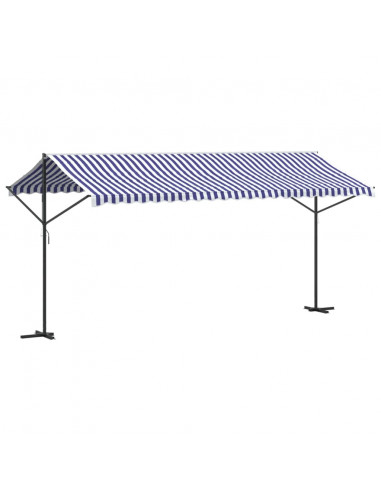 Tenda da Sole Blu e Bianca 500x300 cm in Tessuto e Acciaio