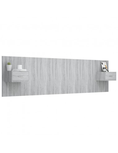 Testiera Letto con Comodini in Legno Multistrato Grigio Sonoma