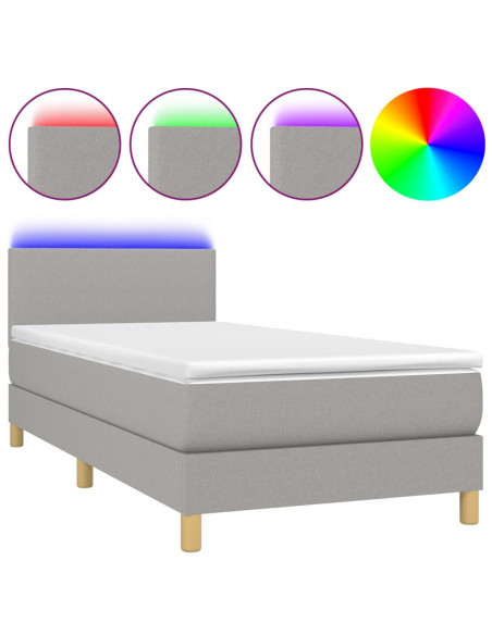 Letto a Molle Materasso e LED Grigio Chiaro 90x200 cm Tessuto