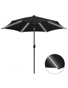 Ombrellone con Luci a LED e Palo Alluminio 300 cm Nero 2