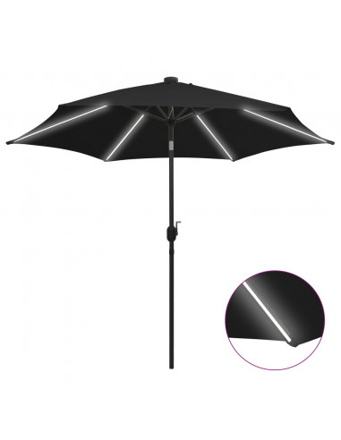 Ombrellone con Luci a LED e Palo Alluminio 300 cm Nero