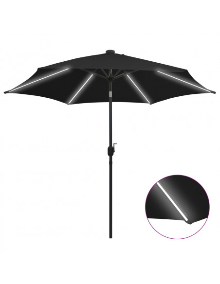 Ombrellone con Luci a LED e Palo Alluminio 300 cm Nero