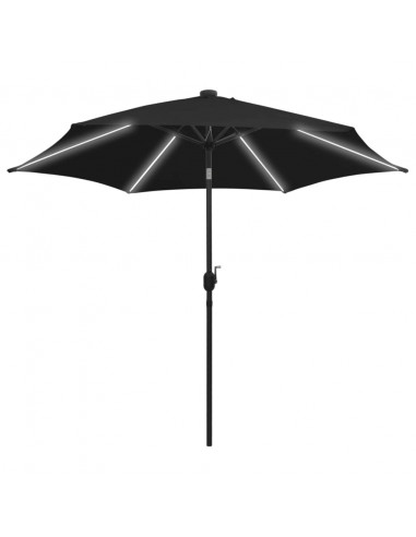 Ombrellone con Luci a LED e Palo Alluminio 300 cm Nero