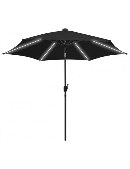 Ombrellone con Luci a LED e Palo Alluminio 300 cm Nero