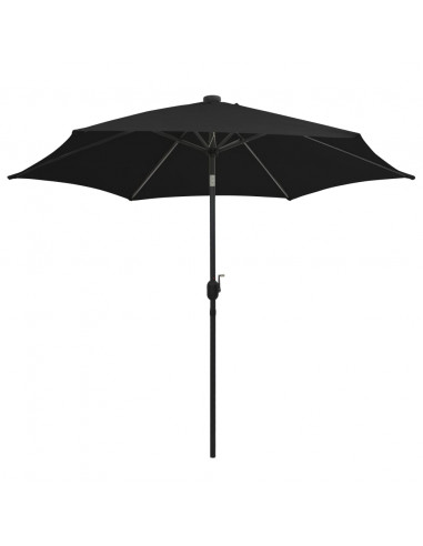 Ombrellone con Luci a LED e Palo Alluminio 300 cm Nero
