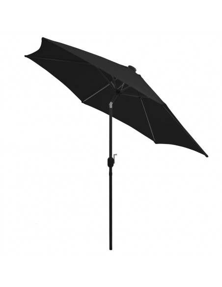Ombrellone con Luci a LED e Palo Alluminio 300 cm Nero