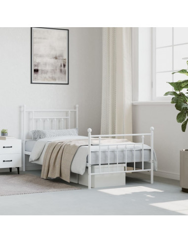 Giroletto con Testiera e Pediera Metallo Bianco 90x200 cm