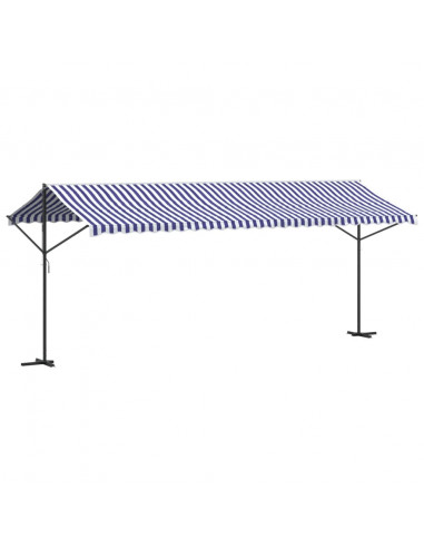 Tenda da Sole Blu e Bianca 600x300 cm in Tessuto e Acciaio