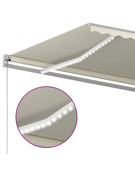 Tenda da Sole Retrattile Manuale con LED 600x350 cm Crema