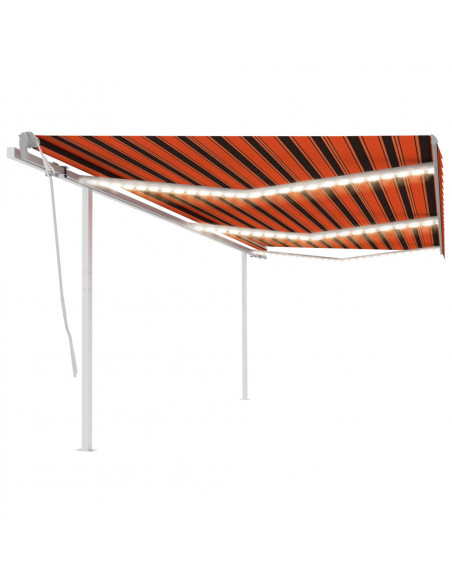 Tenda da Sole Retrattile Manuale con LED 6x3m Arancione Marrone
