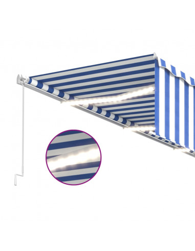 Tenda Sole Retrattile Manuale con LED 4x3m Blu e Bianc6