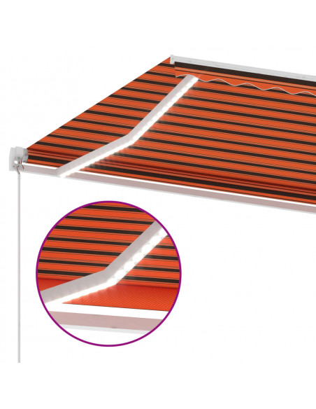 Tenda da Sole Retrattile Manuale LED 600x300 cm Arancio Marrone