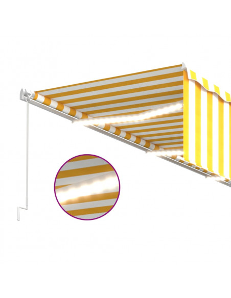 Tenda Sole Retrattile Manuale Parasole e LED 6x3m Gialla Bianca