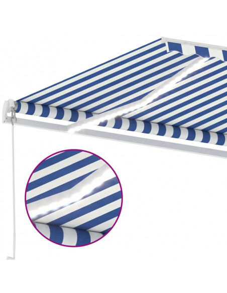 Tenda da Sole Retrattile Manuale con LED 500x300cm Blu e Bianca