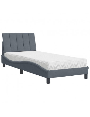 Letto con Materasso Grigio Scuro 90x190 cm in Velluto