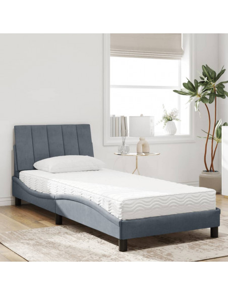 Letto con Materasso Grigio Scuro 90x190 cm in Velluto