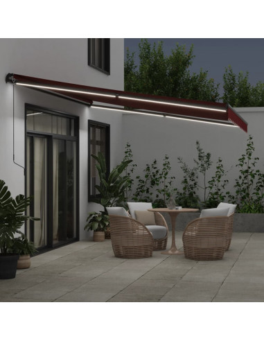 Tenda da Sole Retrattile Manuale con LED Bordò 450x350 cm