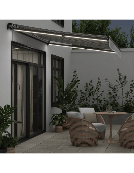Tenda da Sole Retrattile Manuale con LED Antracite e Bianco