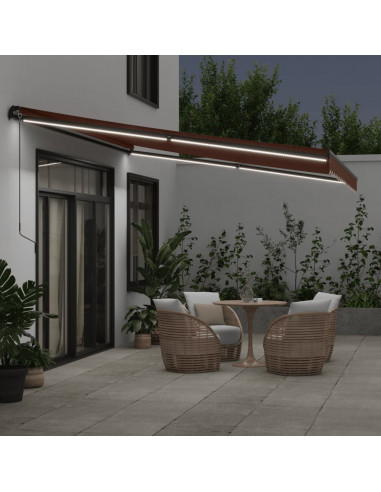 Tenda da Sole Retrattile Manuale con LED Marrone 450x350 cm