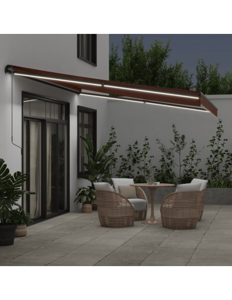 Tenda da Sole Retrattile Manuale con LED Marrone 450x350 cm