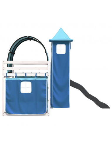 Letto a Castello con Scivolo e Tende Blu 80x200 cm