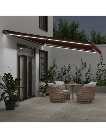 Tenda da Sole Retrattile Manuale con LED Bordò 500x300 cm