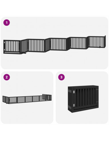 Cancello Cani Porta Pieghevole Nero 10 Pannelli 800 cm Pioppo