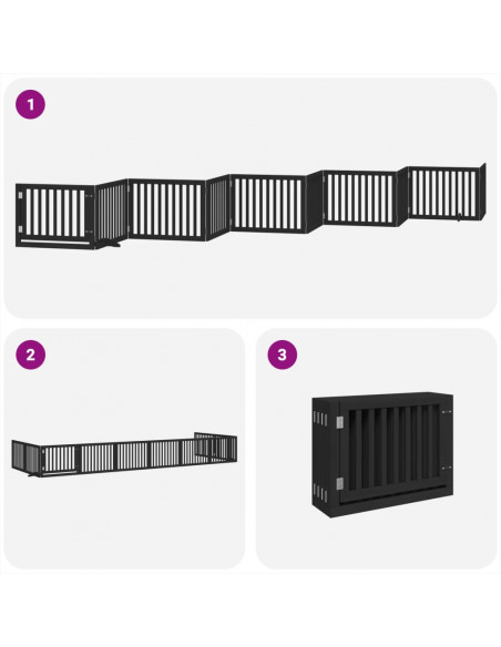 Cancello Cani Porta Pieghevole Nero 10 Pannelli 800 cm Pioppo