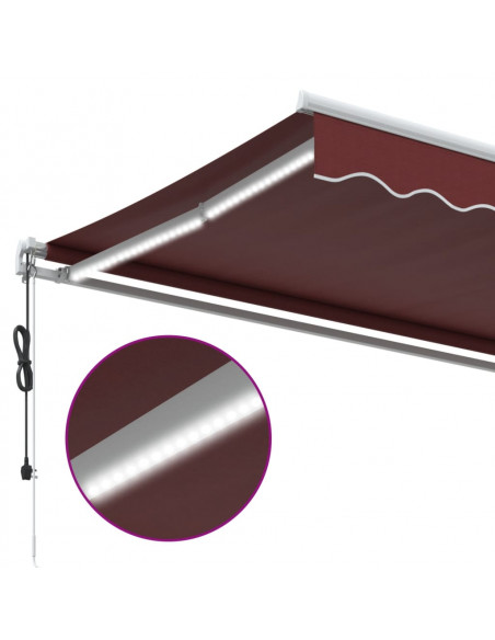 Tenda da Sole Retrattile Automatica con LED Bordò 450x300 cm
