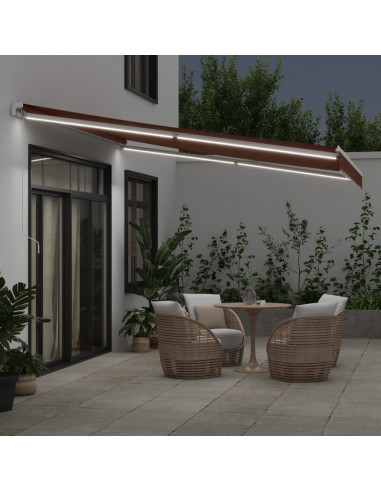 Tenda da Sole Retrattile Manuale con LED Marrone 400x300 cm