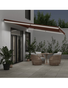 Tenda da Sole Retrattile Manuale con LED Marrone 600x300 cm 2