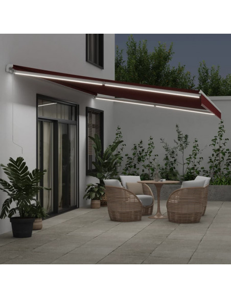 Tenda da Sole Retrattile Manuale con LED Bordò 600x300 cm