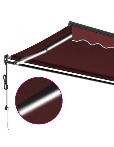 Tenda da Sole Retrattile Automatica con LED Bordò 500x300 cm