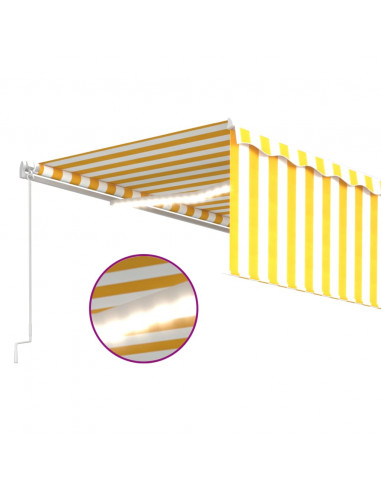 Tenda Sole Retrattile Manuale Parasole LED 5x3m Gialla Bianca