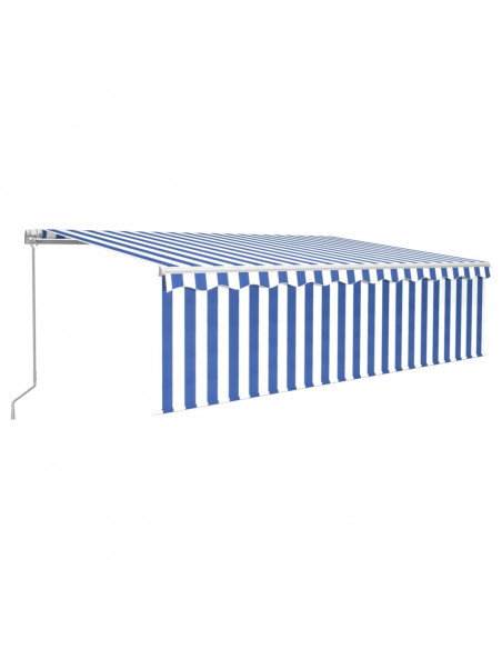 Tenda Sole Retrattile Manuale con LED 5x3m Blu e Bianco