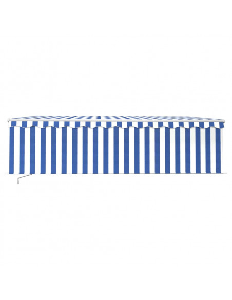 Tenda Sole Retrattile Manuale con LED 5x3m Blu e Bianco