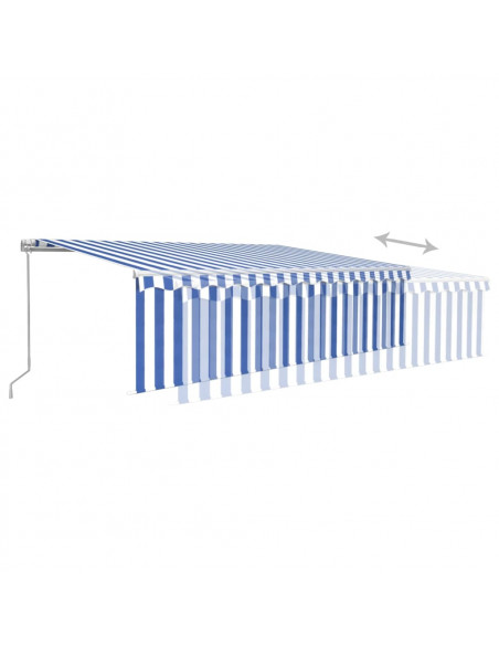 Tenda Sole Retrattile Manuale con LED 5x3m Blu e Bianco