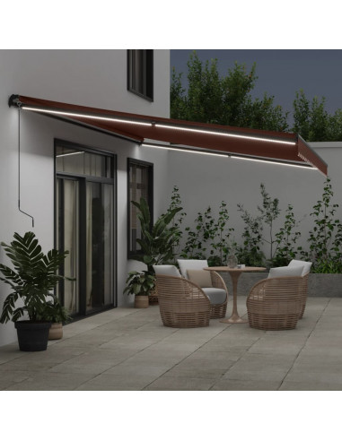 Tenda da Sole Retrattile Manuale con LED Marrone 600x350 cm