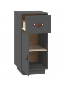 Credenza Grigia 34x40x75 cm in Legno Massello di Pino 2