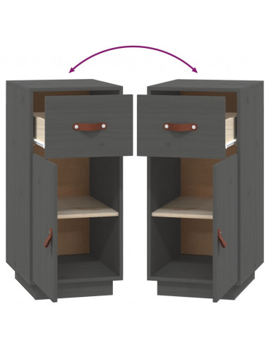 Credenza Grigia 34x40x75 cm in Legno Massello di Pino