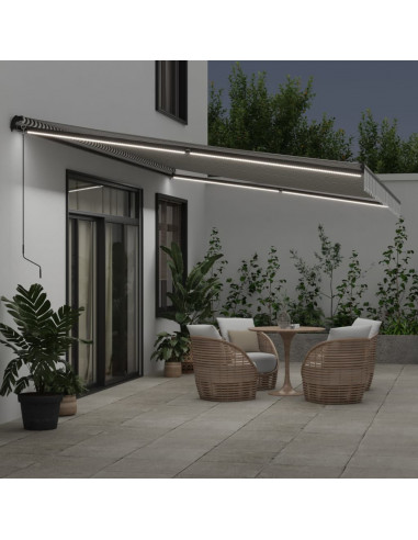 Tenda Retrattile Manuale con LED Antracite e Bianco 600x350 cm
