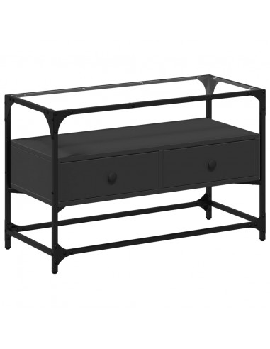 Mobile TV con Piano in Vetro Nero 80x35x51 cm Legno Multistrato