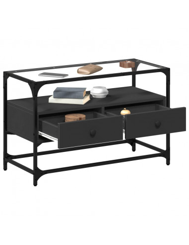 Mobile TV con Piano in Vetro Nero 80x35x51 cm Legno Multistrato