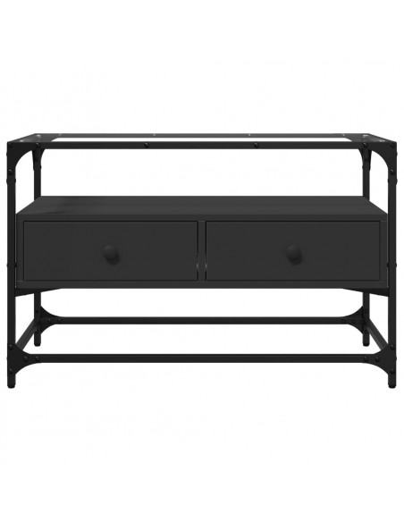 Mobile TV con Piano in Vetro Nero 80x35x51 cm Legno Multistrato