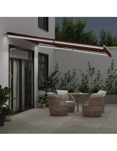 Tenda da Sole Retrattile Manuale con LED Bordò 400x300 cm