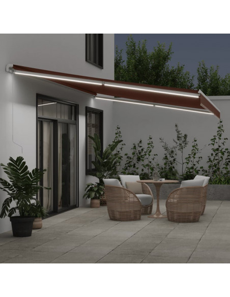 Tenda da Sole Retrattile Manuale con LED Marrone 600x350 cm